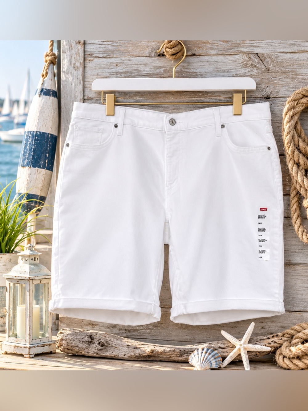 Levi’s Women’s White Bermuda Shorts 26W Mid Rise Stretch Denim Summer Casual - Picture 11 of 12